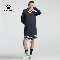 卡尔美KELME/美 2020秋冬新款商务连衣裙女不对称条纹撞色休闲裙子 藏青 L