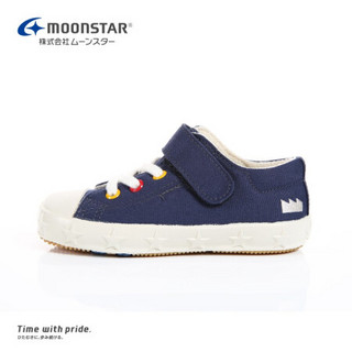 Moonstar月星 日本制获奖鞋简约舒适帆布鞋男童女童运动鞋童鞋 深蓝色 内长15.5cm