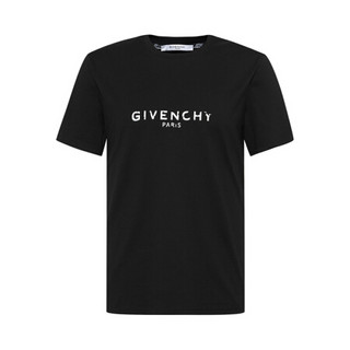 GIVENCHY 纪梵希 男士黑色logo印花图案复古修身圆领短袖T恤 BM70K93002 001 L码