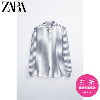 ZARA 新款 男装 棉及亚麻混纺条纹衬衫 07545328401