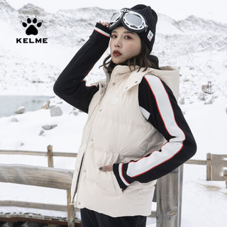 KELME/卡尔美秋冬新款短款连帽可拆卸白鸭绒羽绒服休闲马甲外套女39942001 坚果色 L（成人）