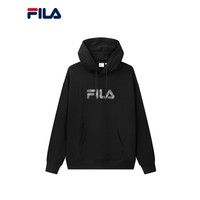 FILA 斐乐官方情侣连帽卫衣男女2020秋冬季新款LOGO印花长袖潮流上衣 正黑色-BK 170/92A/M