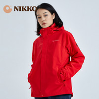 日高（NIKKO）新品三合一冲锋衣女抓绒内胆 防水外套防雨户外登山服百塔上衣 大红 XXL(女)