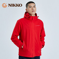 日高（NIKKO）新品冲锋衣男三合一防风衣抓绒 防水外套防雨户外登山服秋冬上衣 大红 XXL