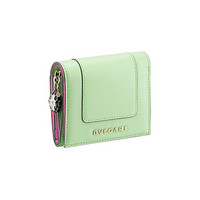BVLGARI宝格丽女包零钱包薄荷绿色小牛皮证件卡夹珐琅眼睛拉链扣时尚新款 绿色