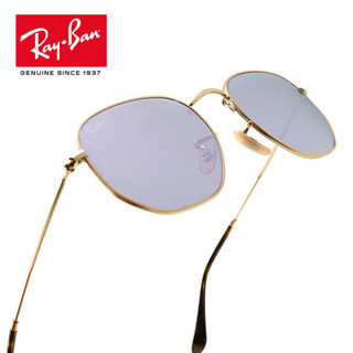 RayBan 雷朋太阳眼镜男女款方形彩膜反光镜面0RB3548N 可定制 001/8O   金色镜框丁香紫反光镜片 尺寸48