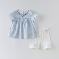 davebella戴维贝拉夏装新品婴儿衣服儿童女童套装 宝宝短袖两件套 DB13376 蓝白色组 130cm((建议身高120-130cm)