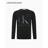 CK JEANS 2020秋冬新款 男装撞色光泽LOGO长袖T恤 J316747 BEH-黑色 S