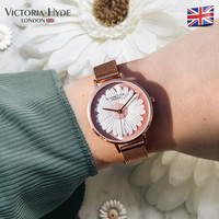 维多利亚·海德VICTORIA HYDE女士手表欧美品牌雏菊系列手表新款学生VH女表防水时尚潮流腕表 白盘金壳皮带