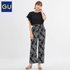 GU极优女装印花直筒裤2020夏季新款时尚垂感宽松显瘦长裤324598