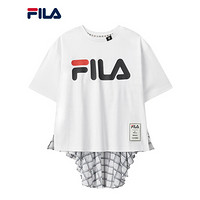 FILA x MIHARA 斐乐 蔡徐坤力荐女子短袖T恤2020夏秋联名款潮流运动休闲假两件上衣 白色拼接-WT 180/96A/XXL