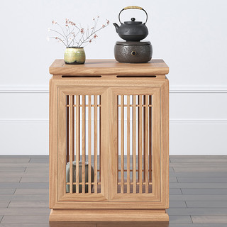 新中式茶水柜实木简约榆木茶水柜桶装水柜家用禅意烧水柜胡桃木色