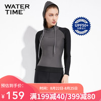 WATERTIME/蛙咚 潜水服女防晒浮潜服水母衣分体连帽长袖上衣游泳衣加厚保暖防割伤 灰黑色 L