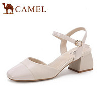 骆驼（CAMEL） 女士 优雅气质扣带方头车缝线粗跟单鞋 A01549606 米色 35