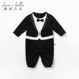 davebella戴维贝拉秋装新品初生儿新生儿衣服 婴儿绅士连体衣爬服 黑色 90cm（建议身高80-90cm）