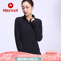 Marmot/土拨鼠20春夏新款户外运动休闲弹力女士套头抓绒衣 曜石黑001 XS 欧码偏大