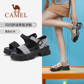 骆驼（CAMEL） 女鞋 时装闪闪舒适厚底扣带凉鞋 A021536176 黑色 39