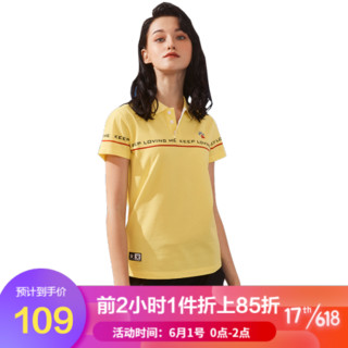 KELME/卡尔美 2020夏季新款短袖POLO衫女字母休闲运动撞色上衣T恤 柠檬黄 S/155