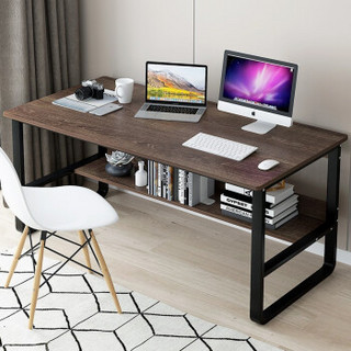 亿家达 电脑桌家用办公书桌台式书架桌子学生钢木桌笔记本桌 北美黑胡桃+黑架1.2米