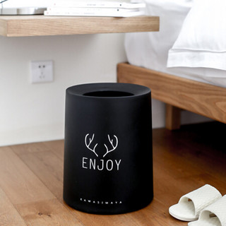 川岛屋 北欧麋鹿创意垃圾桶家用办公室客厅卧室卫生间简约无盖纸篓 小号8L黑色