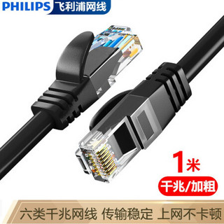 飞利浦(PHILIPS)六类CAT6类千兆网线连接线工程家用电脑宽带监控非屏蔽1.5米成品网络跳线黑色SWA1945/93-1.5