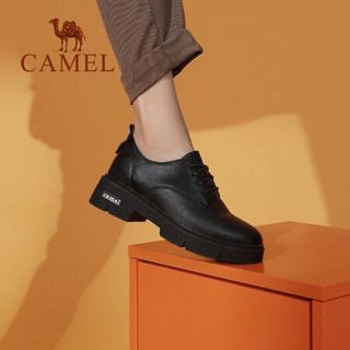 骆驼（CAMEL）女鞋 英伦简约牛皮车缝线中跟小皮鞋 A035156110 黑色 35
