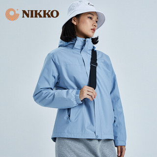 日高（NIKKO）新品三合一冲锋衣女抓绒内胆 防水外套防雨户外登山服百塔上衣 雾蓝 L(女)