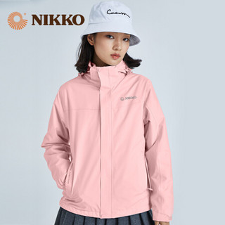 日高（NIKKO）新品三合一冲锋衣女抓绒内胆 防水外套防雨户外登山服百塔上衣 玫瑰粉 XL(女)