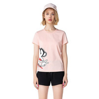 Paul Frank大嘴猴 2020年春夏女款运动T恤短袖圆领休闲百搭女士运动上衣女 浅粉(偏小一码) S