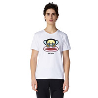 Paul Frank大嘴猴 2020年春夏新 男款运动T恤短袖圆领图案绣花运动上衣男 白色 M