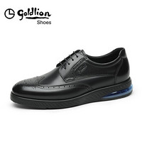 金利来（goldlion）男鞋都市镂空透气布洛克皮鞋商务正装鞋182930101AQA-黑色-41码