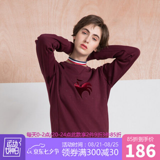 乐卡克公鸡加绒加厚保暖logo贴布运动休闲卫衣女CB-1653183 酒红 XXXL