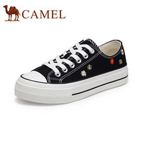 骆驼（CAMEL） 女鞋 趣味小清新刺绣小雏菊厚底帆布鞋 A03278648 黑色 35