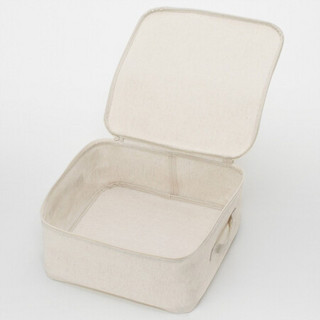 MUJI 聚酯纤维棉麻混纺软盒 方形/小/附盖 约长35×宽35×高16cm
