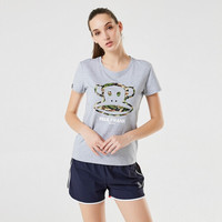 Paul Frank/大嘴猴运动t恤女速干透气修身短袖健身显瘦跑步上衣女 麻灰 S