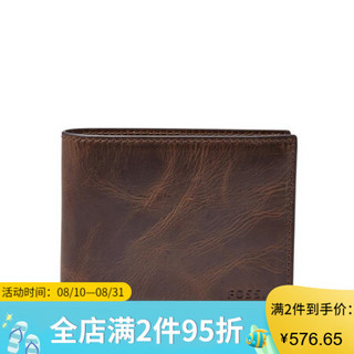 Fossil化石男款钱包短款横款三折Derrick皮质拼接透明窗休闲ML3681P Dark Brown one size