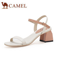 骆驼（CAMEL） 女鞋 时装百搭莫兰迪撞色细带中跟凉鞋 A02896623 米白/浅棕 35