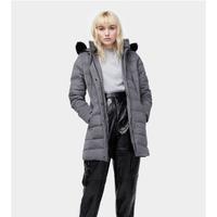UGG羽绒服女款中长款拉链连帽毛领外套1095880 MEDIUM GREY HEATHER L