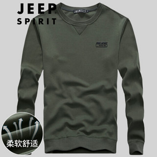 吉普 JEEP 卫衣男2020秋季圆领打底衫宽松时尚休闲男装长袖T恤 WY14515002 军绿 M