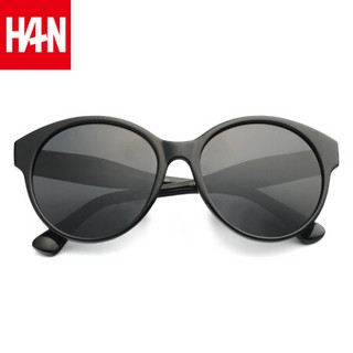 汉（HAN）太阳镜女潮时尚大框墨镜复古偏光镜圆脸个性眼镜司机镜 55066 黑框深灰片
