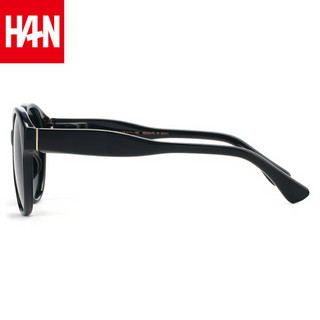 汉（HAN）太阳镜女潮时尚大框墨镜复古偏光镜圆脸个性眼镜司机镜 55066 黑框深灰片