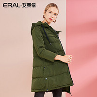 ERAL/艾莱依2019冬季新款轻薄羽绒服女中长款修身外套 军绿色 165/88A/L