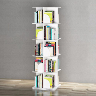 好事达 方形旋转书架 落地360度简易书柜创意学生书架储物收纳架置物架 小号五层 白色HYXSS5