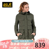 Jack Wolfskin/狼爪官方风衣女秋冬新品户外都市休闲中长款防风透气夹克外套1305401 1305401-5052/森林绿 L  175/96A