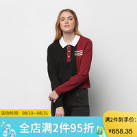 vans范斯女款纯棉长袖polo衫撞色翻领短款上衣3941060 Black/Biking Red Large