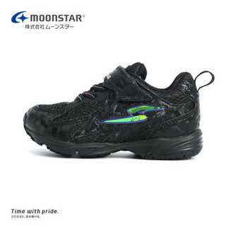 Moonstar月星 2020年新品 儿童波鞋男童运动鞋女童跑步鞋魔术贴鞋子平衡车鞋 黑色 内长17cm
