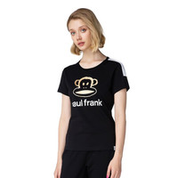 Paul Frank大嘴猴 2020年春夏季运动t恤女宽松上衣印花logo拼色速干休闲短袖 黑色 L