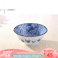 美浓烧 Mino Yaki) 美浓烧 陶瓷碗饭碗 日式拉面碗大号陶瓷汤碗盘子进口家用餐具 花祥瑞大碗5.5英寸