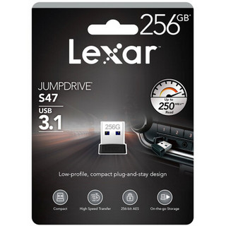 雷克沙（Lexar）S47 U盘 高速USB3.0/USB3.1优盘 加密 迷你闪存盘车载U盘 USB3.1 256G 送Type-C转接头3.0