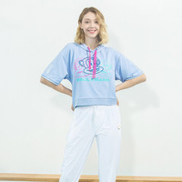 Paul Frank/大嘴猴 20年春夏连帽抽绳女款短袖宽松T恤休闲百搭短袖运动T恤女 浅紫色 L